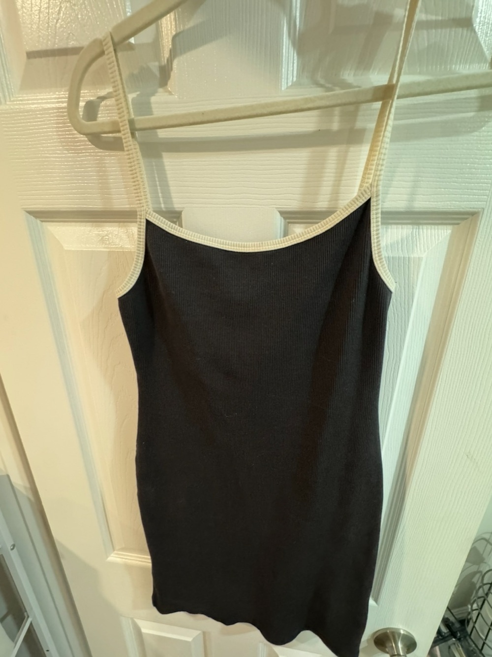 Topshop black mini ribbed dress with white trim